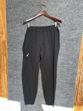 Asics Pants Mens XL Black Fleece Sweatpants Joggers Elastic Waist Cuffed Pockets
